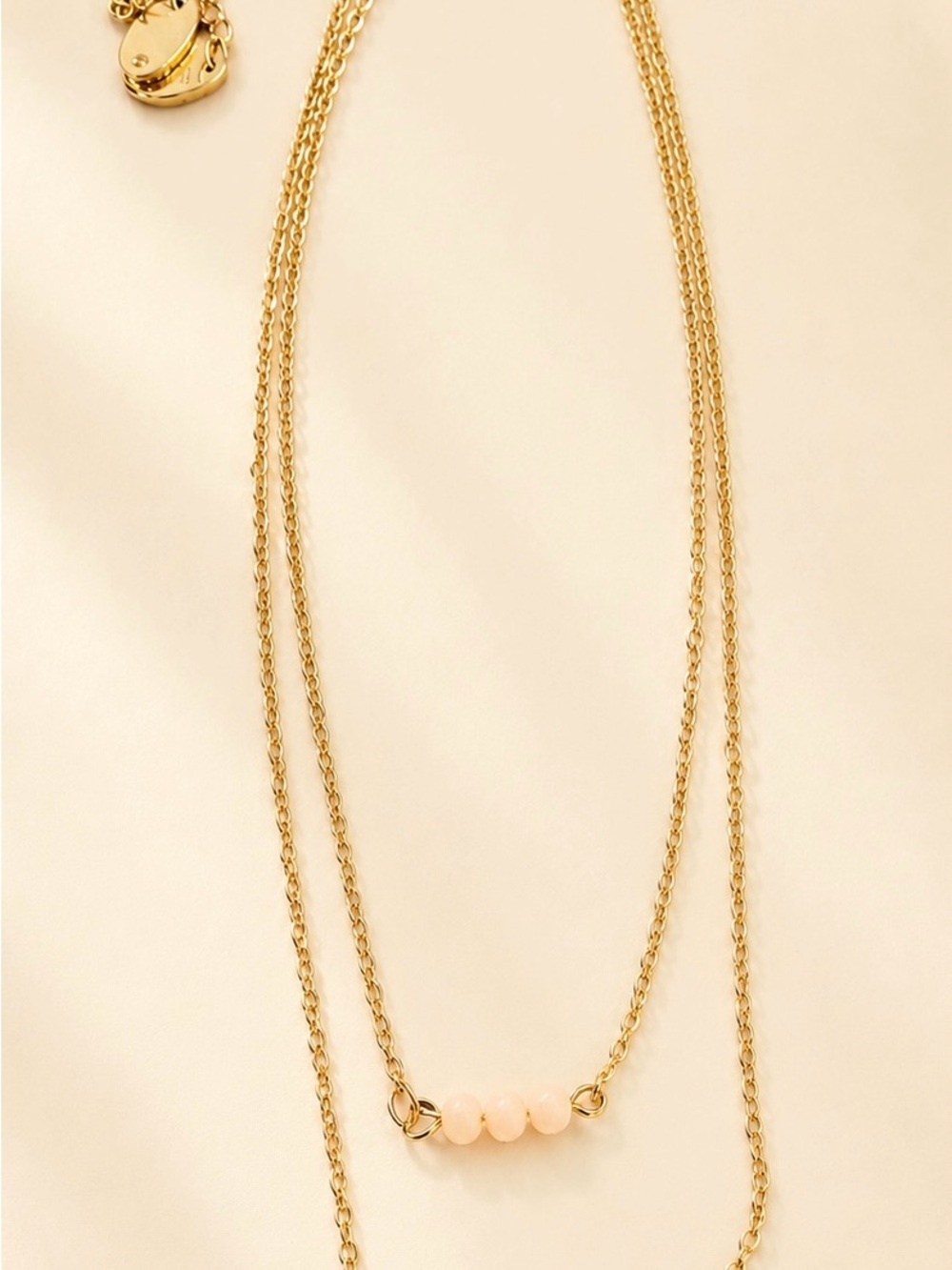Gold Double-Layer Necklace with Soft Pink Beads